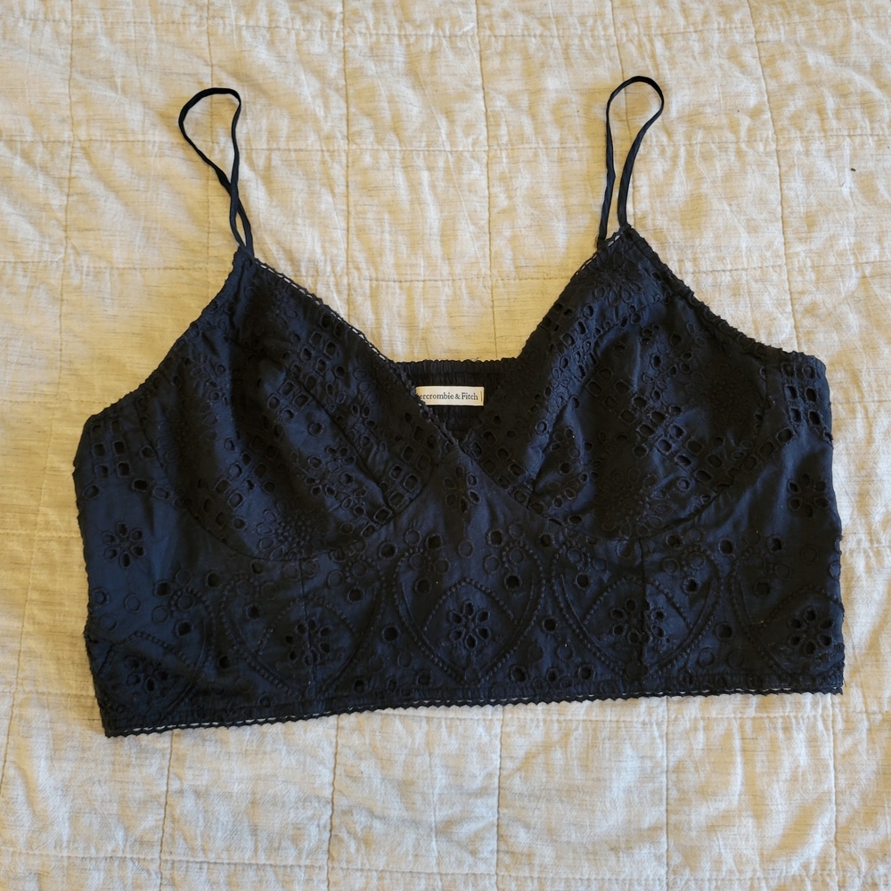Black A&F Abercrombie Lace Crop Top Bralette, Size XL